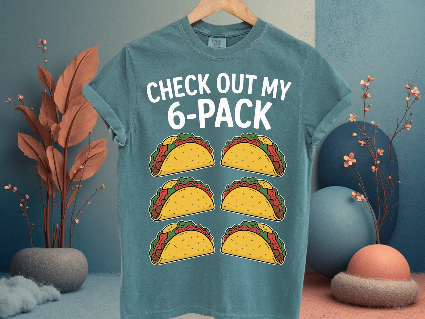 Check Out My 6-Pack Funny Taco T-Shirt Foodie Gym Humor Graphic Comfort Colors 1717 Tee