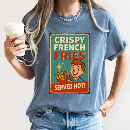 Crispy French Fries Retro Diner T-Shirt | Vintage Boy & Fast Food Ad | Comfort Colors 1717 Tee