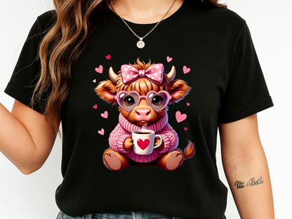 Cute Highland Cow Valentine T-Shirt – Cozy Pink Cow Graphic | Comfort Colors 1717