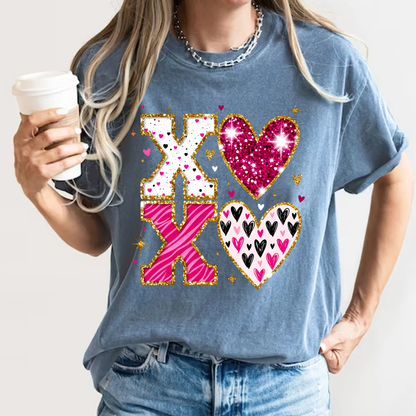 XOXO Faux Glitter Hearts Valentine Comfort Colors 1717 T-Shirt