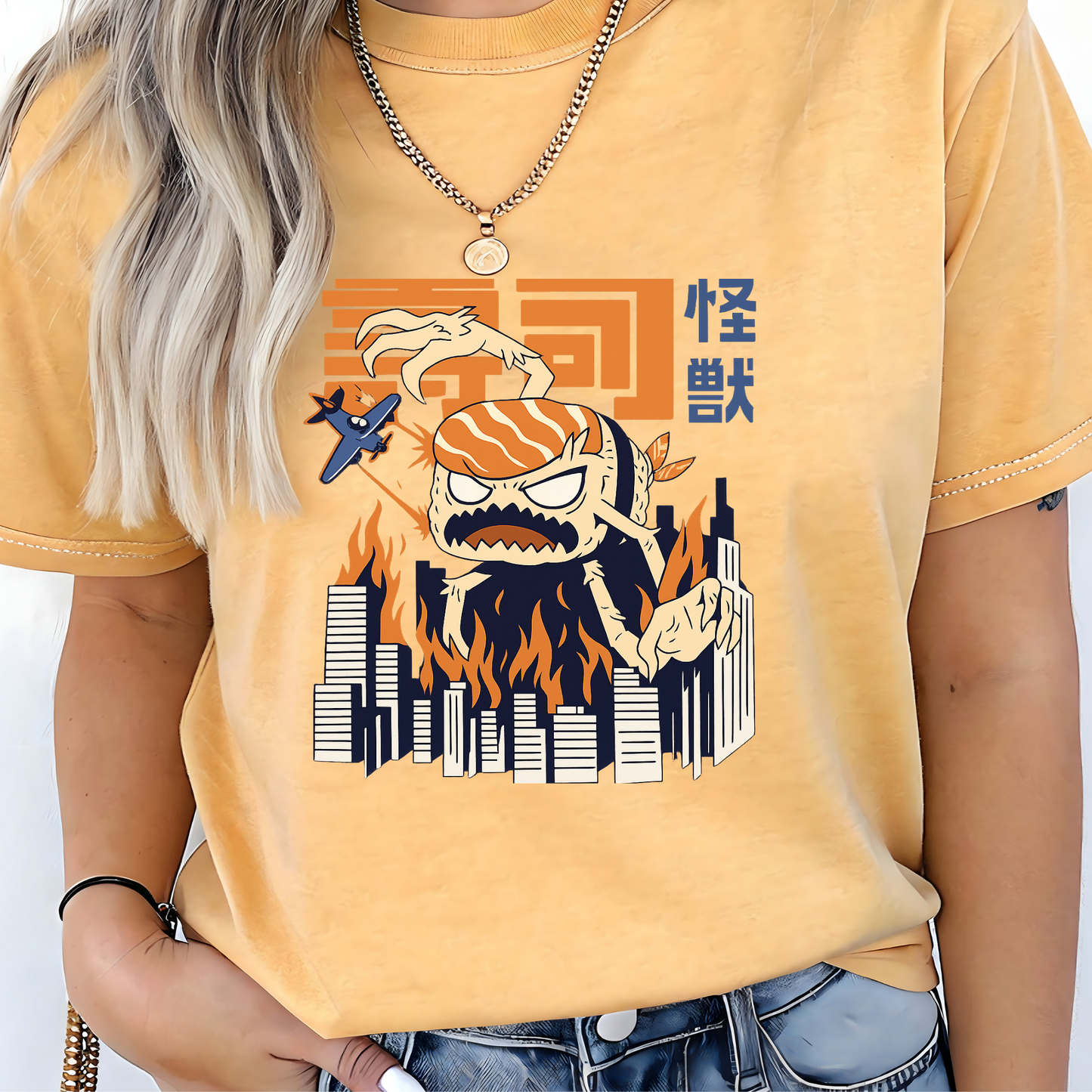 Sushi Kaiju Retro Japanese T-Shirt - Funny Anime Foodie Tee
