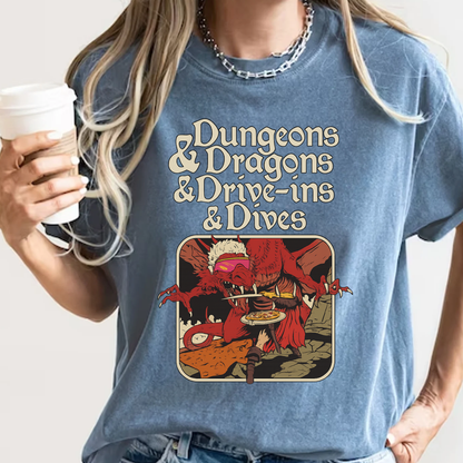 Dungeons and Dragons and Drive Ins and Dives T-Shirt Funny Guy Fieri RPG Mashup Graphic Comfort Colors 1717 Tee