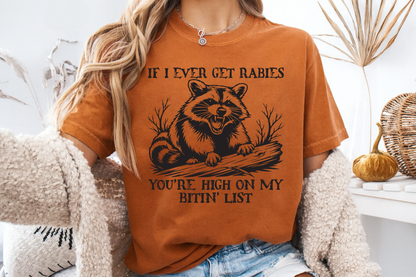 If I Ever Get Rabies Funny Raccoon T-Shirt | High On My Bitin' List Meme | Comfort Colors 1717 Feral Tee