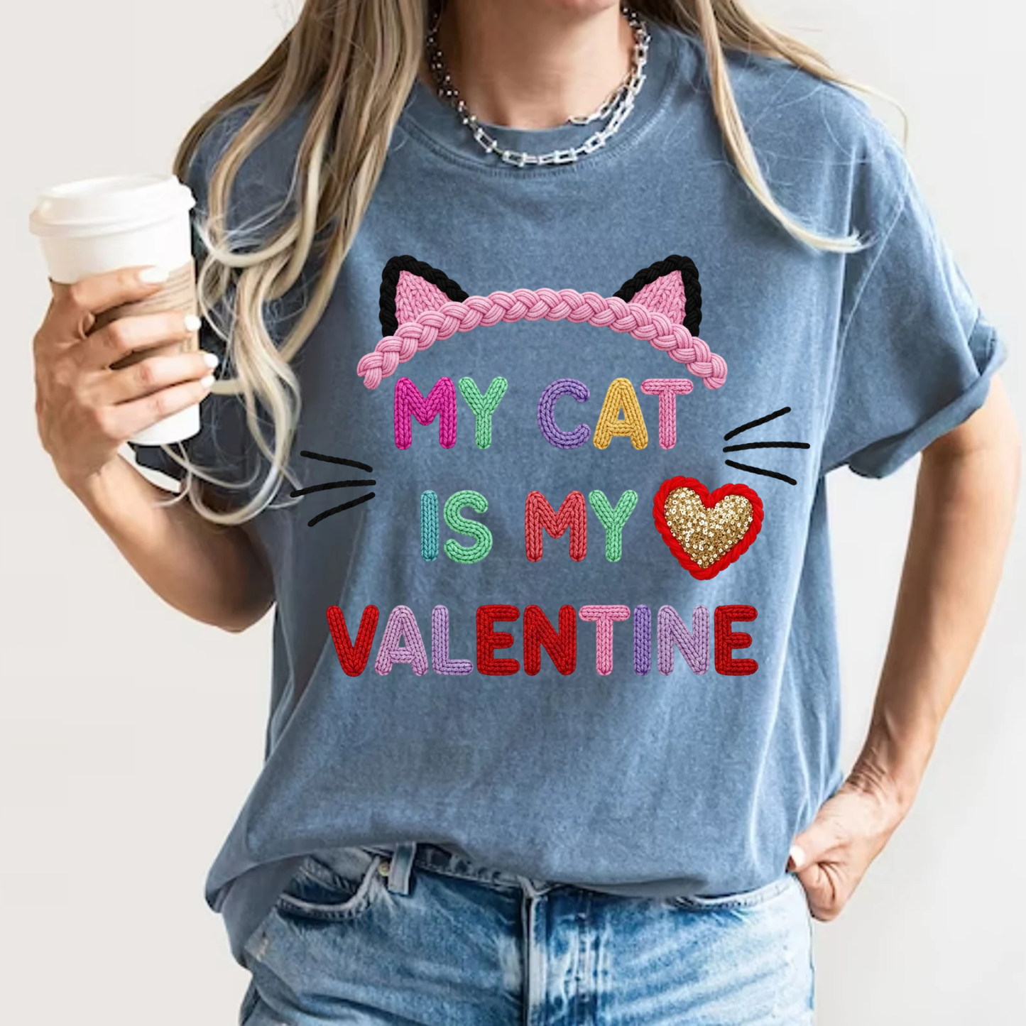 My Cat Is My Valentine Comfort Colors 1717 Crochet Style T-Shirt