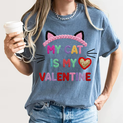My Cat Is My Valentine Comfort Colors 1717 Crochet Style T-Shirt