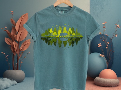 Bear Forest Reflection T-Shirt Nature Lover Graphic Comfort Colors 1717 Hiking Tee