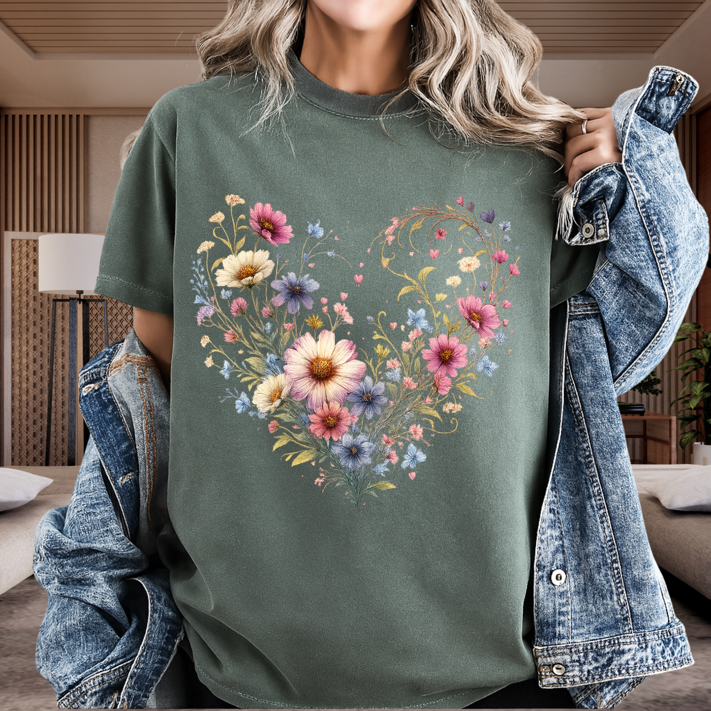 Wildflower Heart Botanical T-Shirt | Vintage Cottagecore Floral Graphic | Comfort Colors 1717 Tee