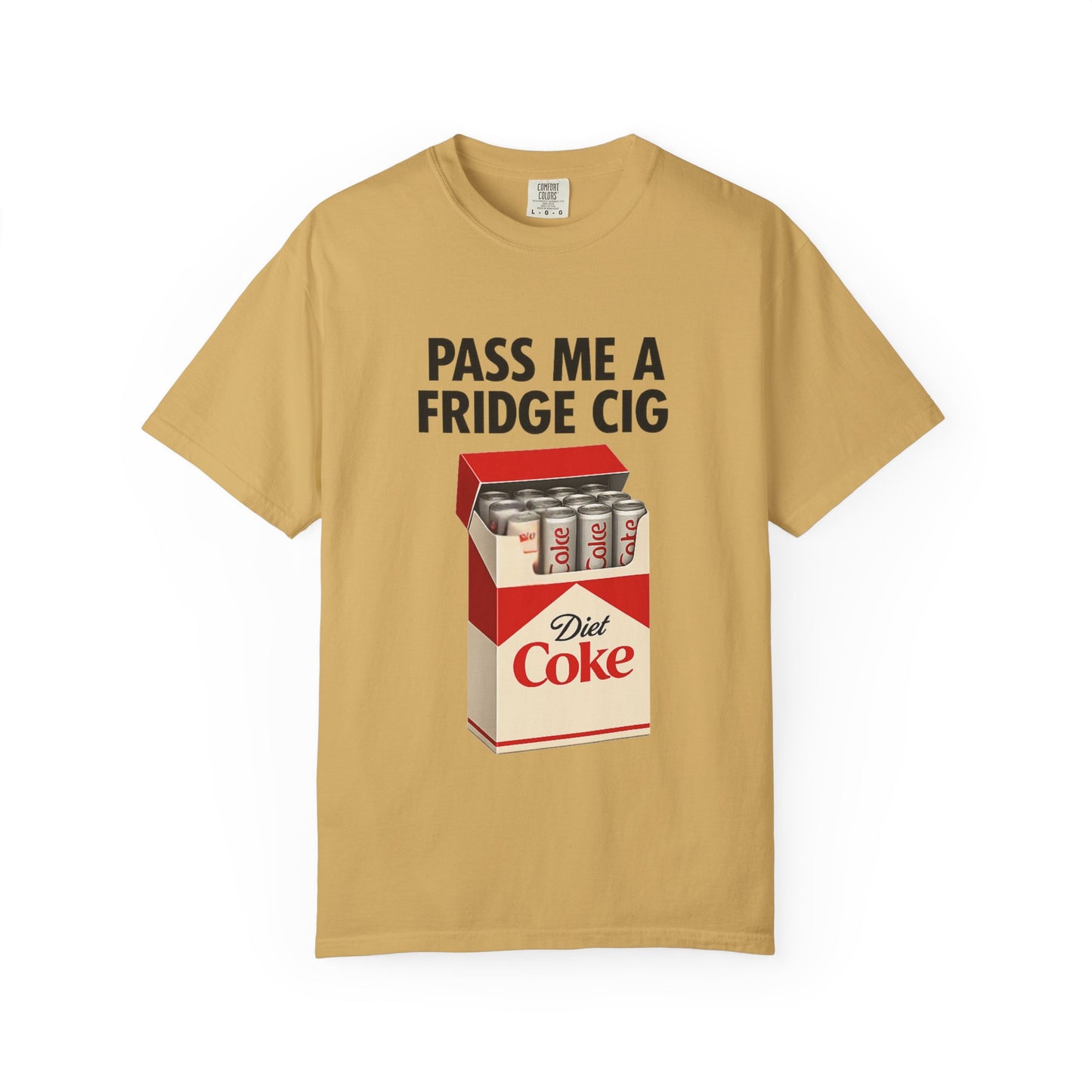 Pass Me A Fridge Cig T-Shirt | Funny Diet Coke Cigarette Pack Graphic Tee | Ironic Meme Shirt for Soda Lovers