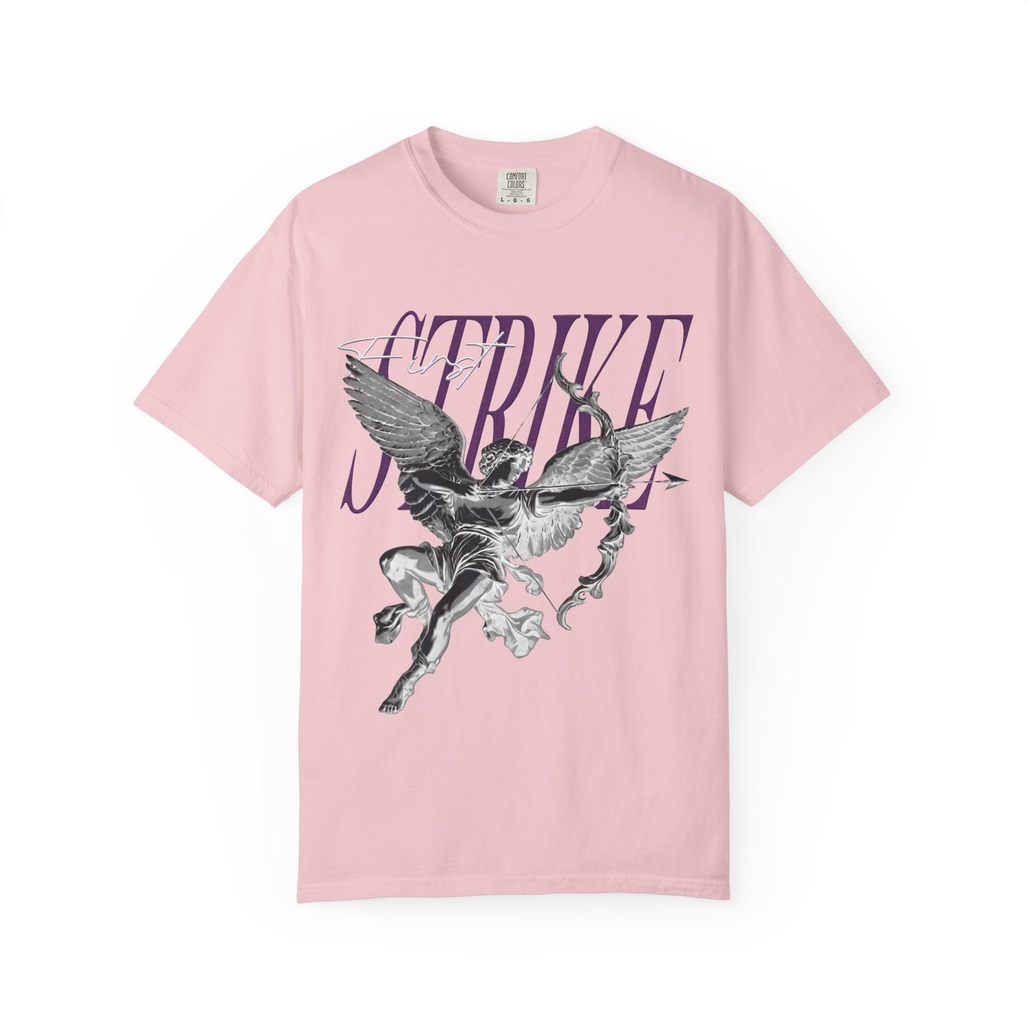 Y2K Chrome Angel Graphic T-Shirt - "First Strike" Cupid Streetwear Tee - Vintage Wash