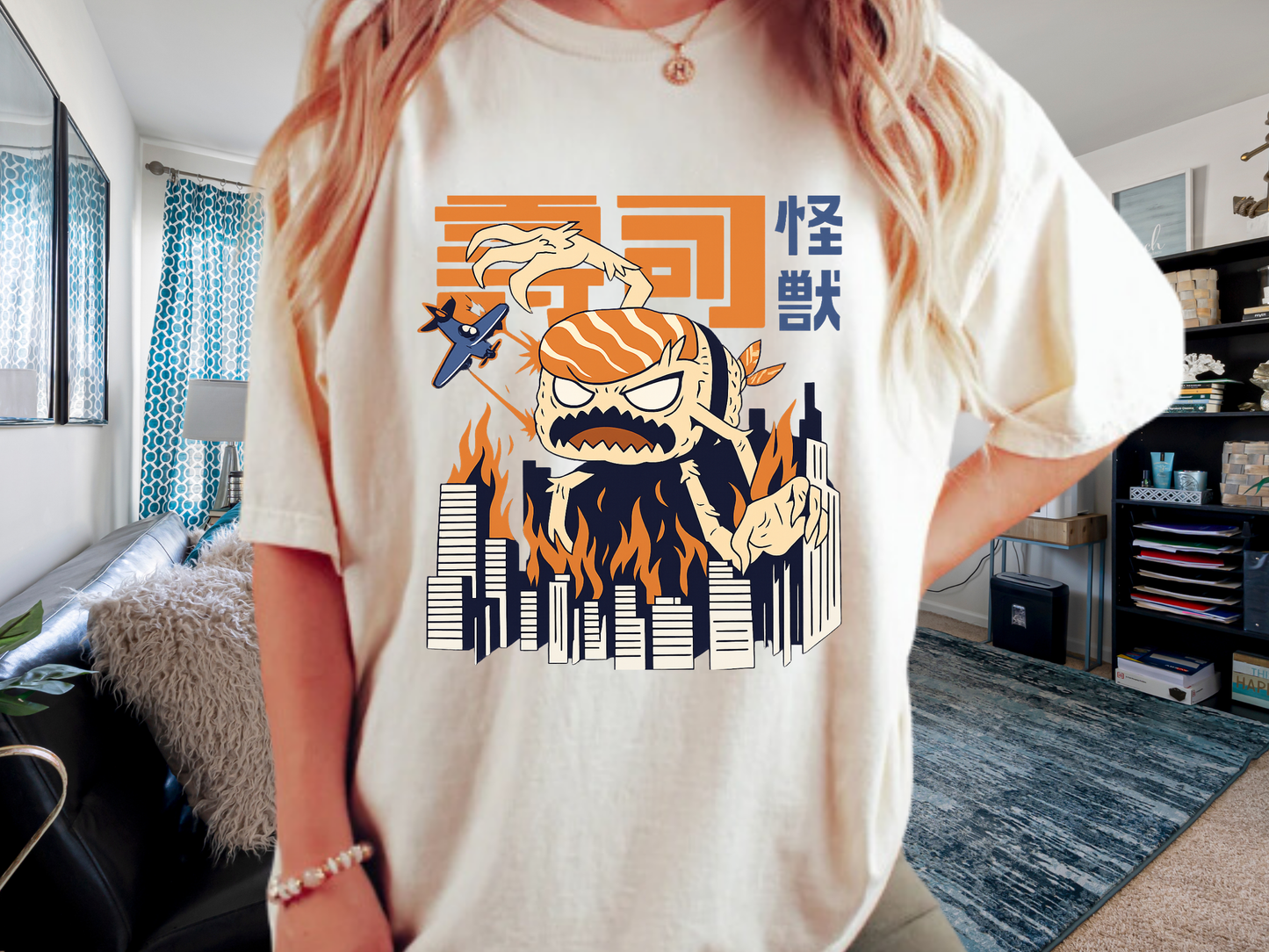 Sushi Kaiju Retro Japanese T-Shirt - Funny Anime Foodie Tee