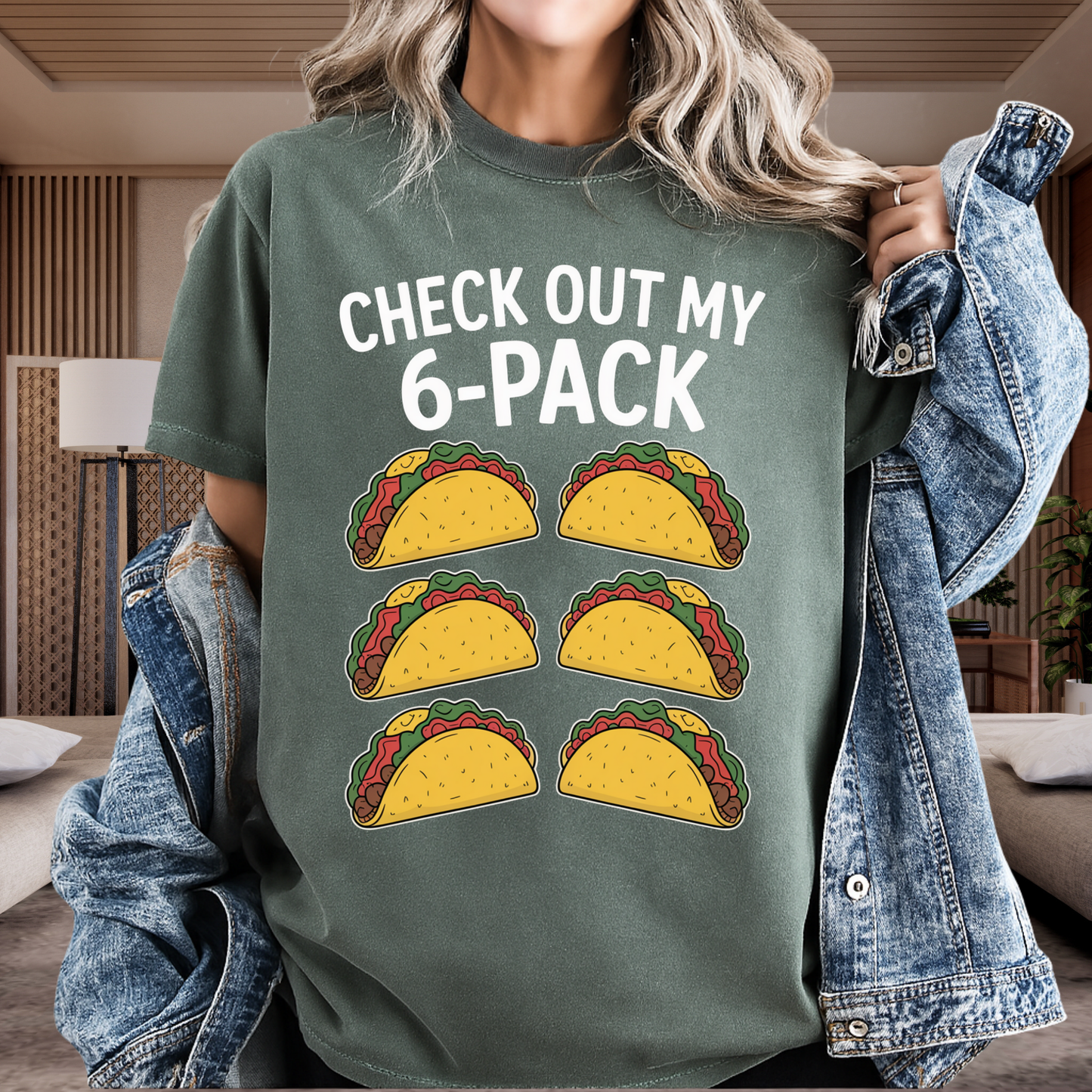 Check Out My 6-Pack Funny Taco T-Shirt Foodie Gym Humor Graphic Comfort Colors 1717 Tee
