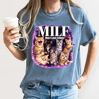 MILF Man I Love Felines T-Shirt – Funny Cat Lover Galaxy Design | Comfort Colors 1717 Unisex Tee