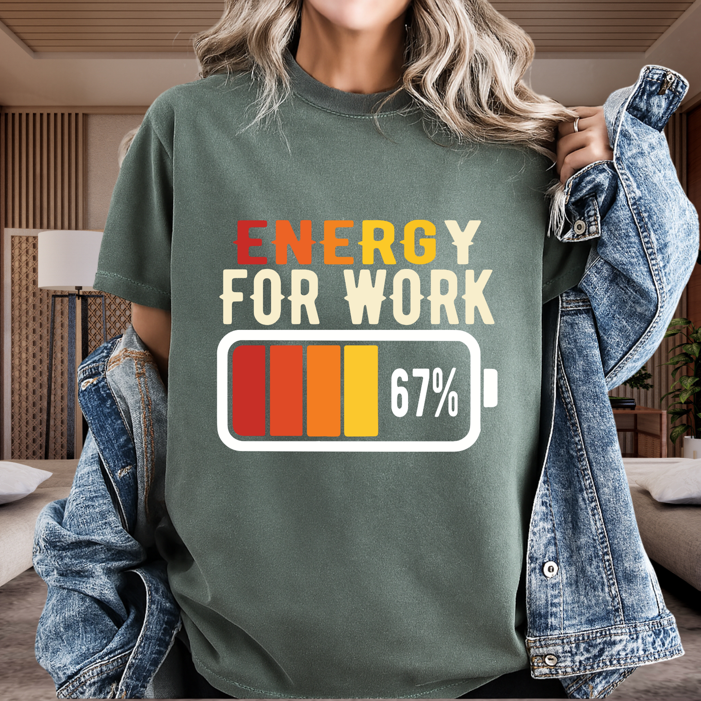 Energy For Work 67% Battery Funny Office T-Shirt Comfort Colors 1717 Heavyweight Tee