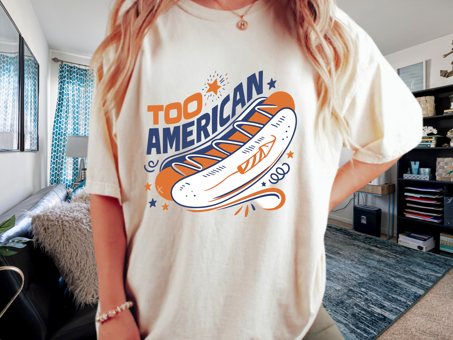 Too American Retro Hot Dog Shirt - Funny 4th of July Tee