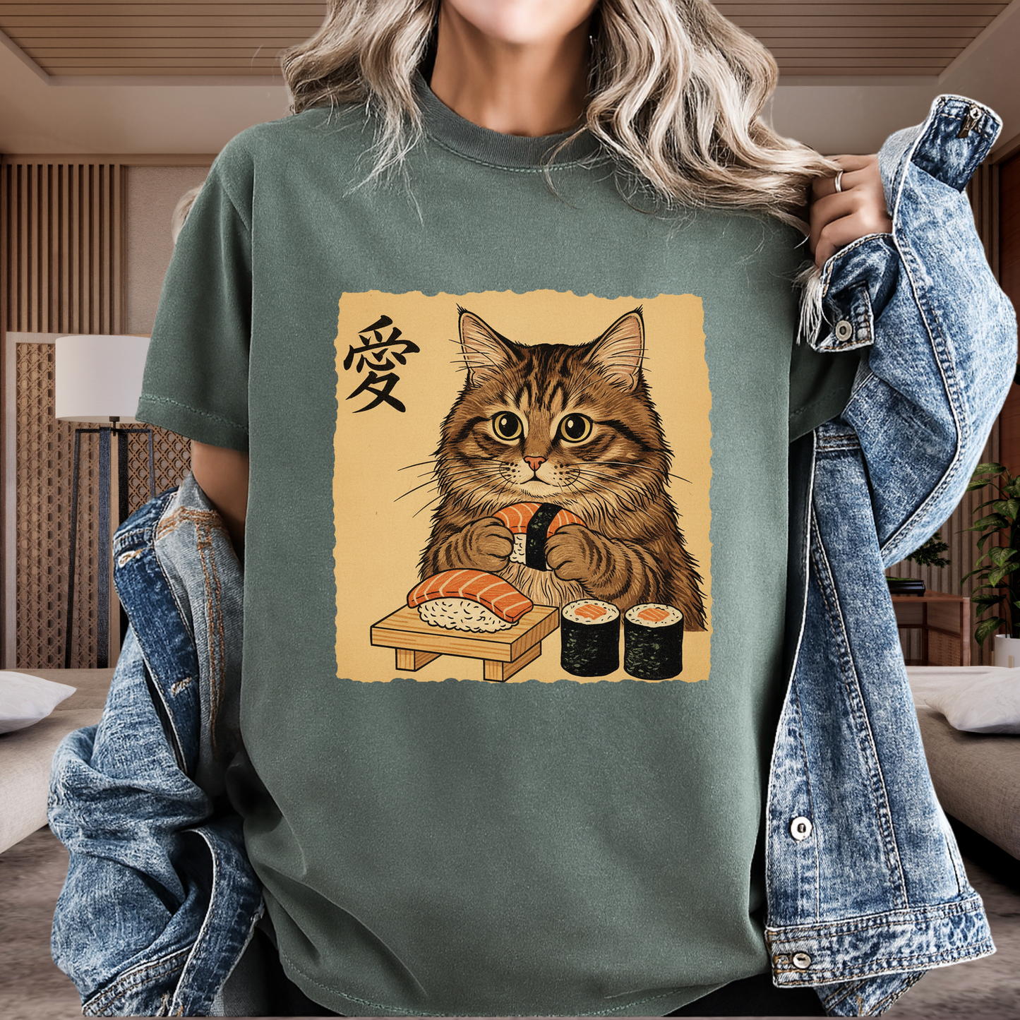Sushi Cat Japanese Art T-Shirt Vintage Ukiyo-e Graphic Comfort Colors 1717 Tee