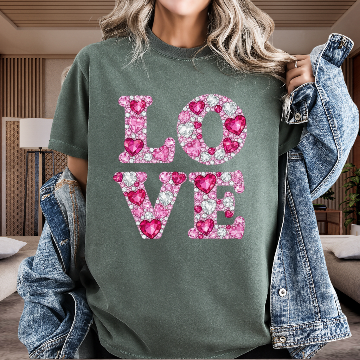Love Faux Rhinestone T-Shirt Y2K Bling Graphic Comfort Colors 1717 Valentines Tee