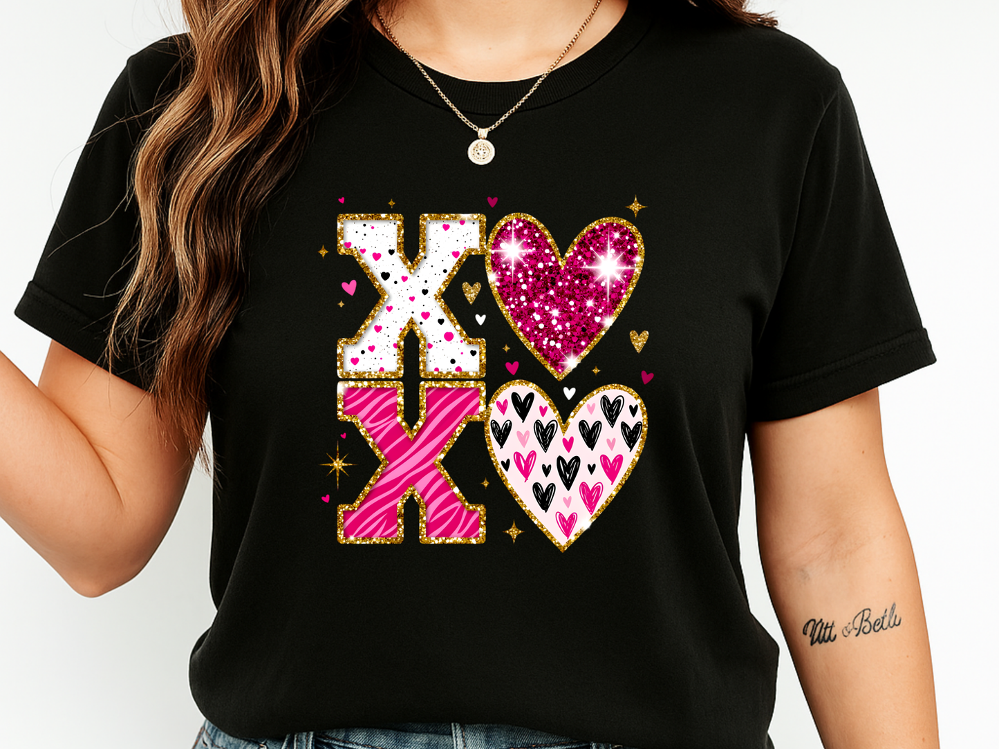XOXO Faux Glitter Hearts Valentine Comfort Colors 1717 T-Shirt