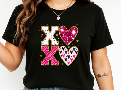 XOXO Faux Glitter Hearts Valentine Comfort Colors 1717 T-Shirt