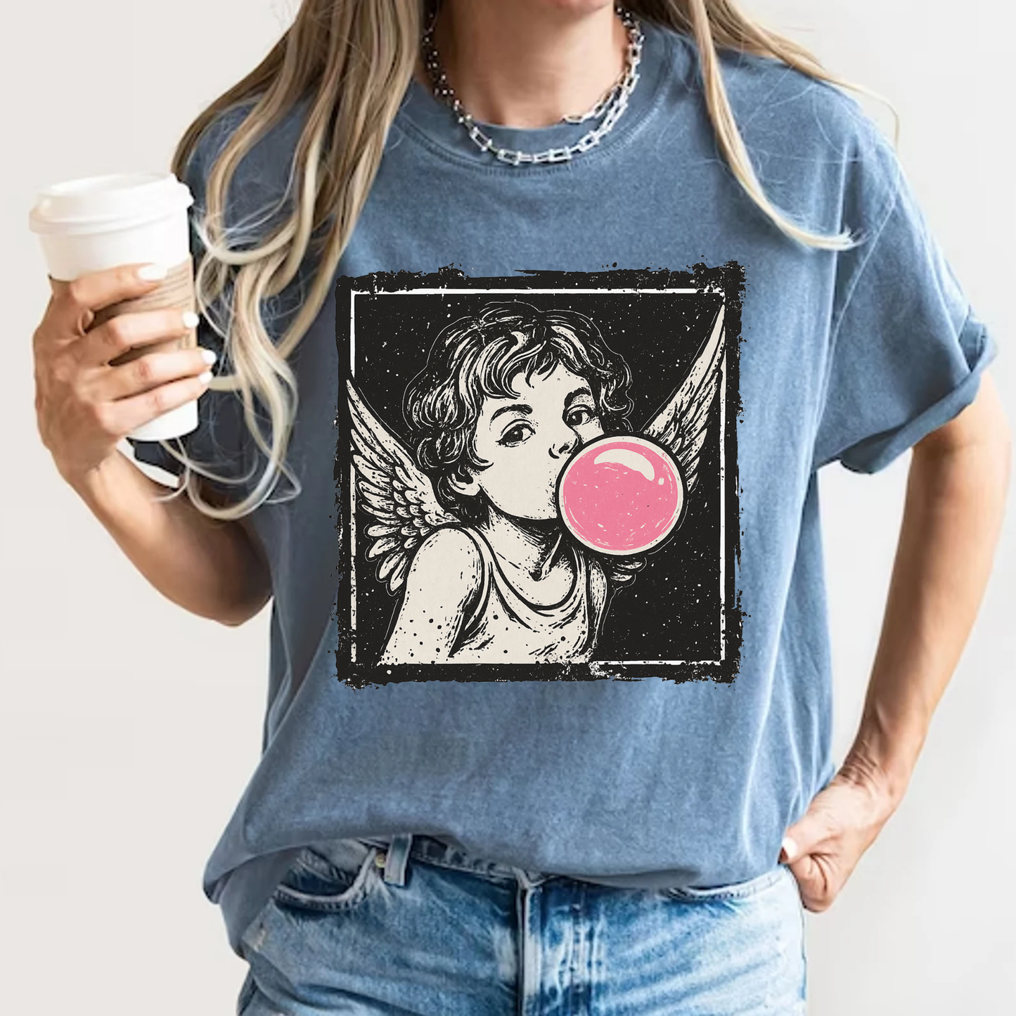 Retro 'Bubblegum Angel' Cherub T-Shirt | Grunge Coquette Aesthetic Tee | Comfort Colors® 1717