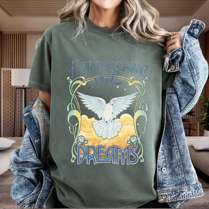 Fleetwood Mac Dreams T-Shirt | Art Nouveau White Dove Graphic Tee | Vintage 70s Classic Rock Band Merch