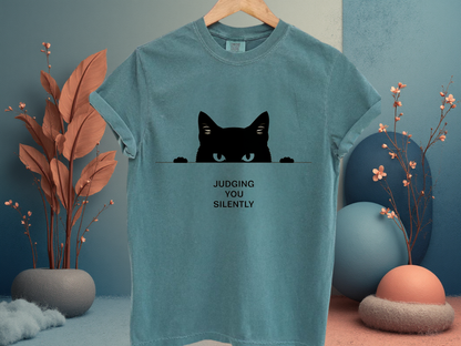 Judging You Silently Funny Cat T-Shirt Minimalist Peeking Graphic Comfort Colors 1717 Tee