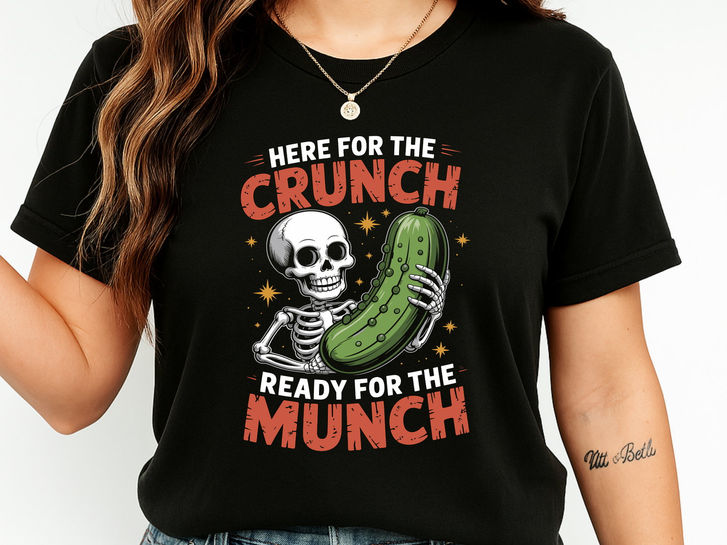 Funny Skeleton Pickle T-Shirt | 'Here For The Crunch' Snacking Meme Tee | Comfort Colors® 1717