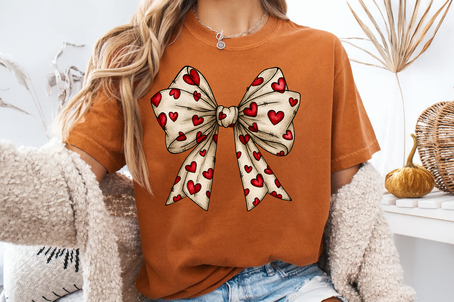 Comfort Colors® Valentine Coquette Bow Hearts Graphic T-Shirt