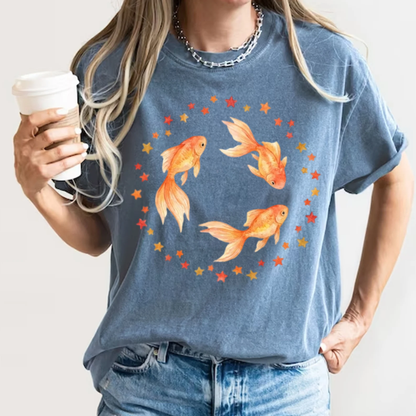 Goldfish Circle Graphic T-Shirt – Watercolor Fish Art | Comfort Colors 1717 Unisex Tee