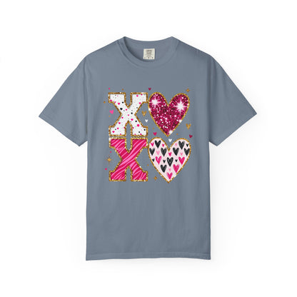 XOXO Faux Glitter Hearts Valentine Comfort Colors 1717 T-Shirt