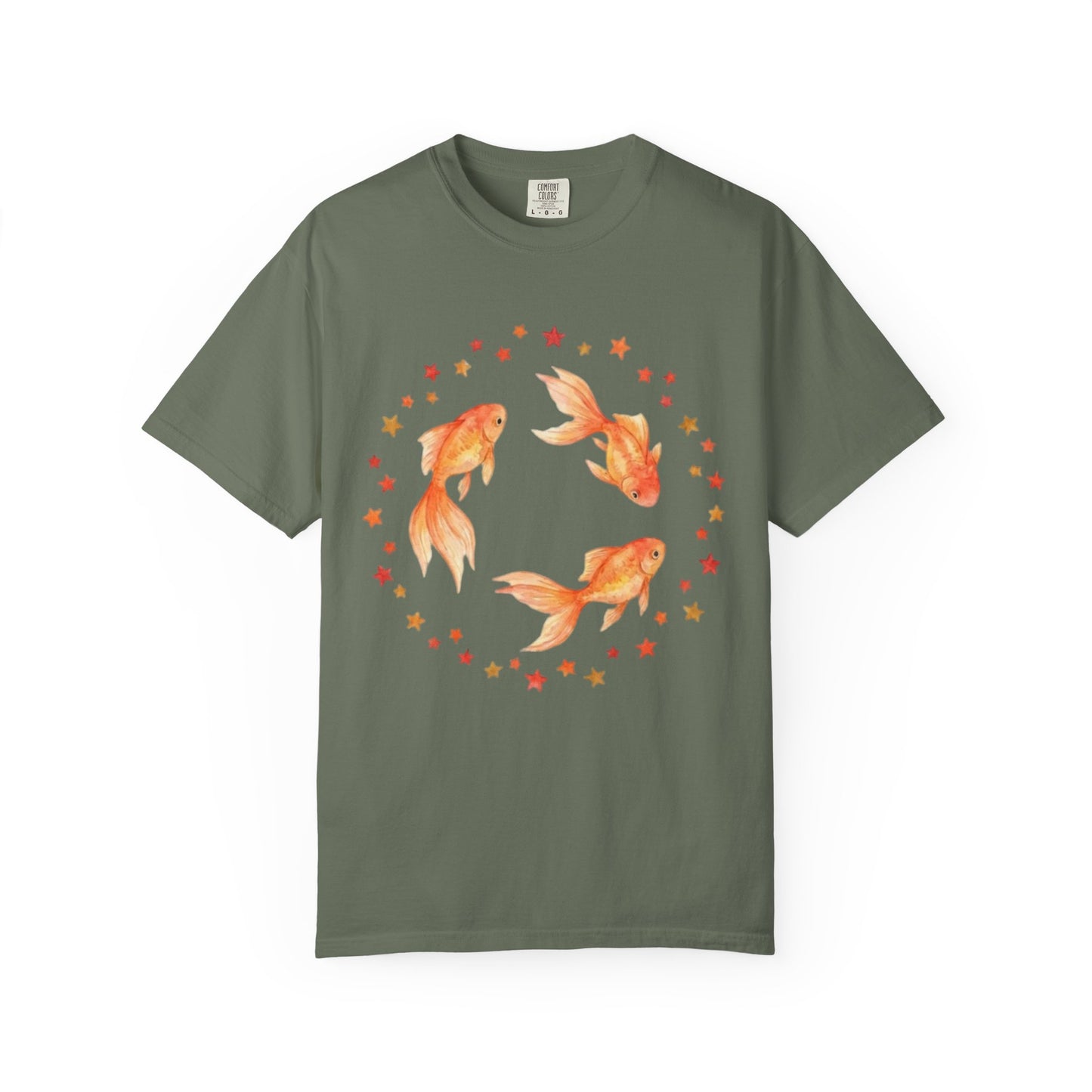 Goldfish Circle Graphic T-Shirt – Watercolor Fish Art | Comfort Colors 1717 Unisex Tee