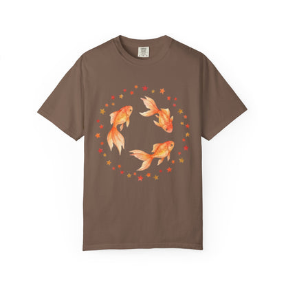 Goldfish Circle Graphic T-Shirt – Watercolor Fish Art | Comfort Colors 1717 Unisex Tee