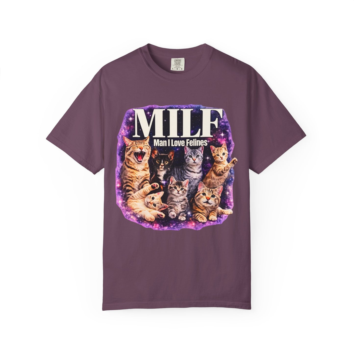 MILF Man I Love Felines T-Shirt – Funny Cat Lover Galaxy Design | Comfort Colors 1717 Unisex Tee
