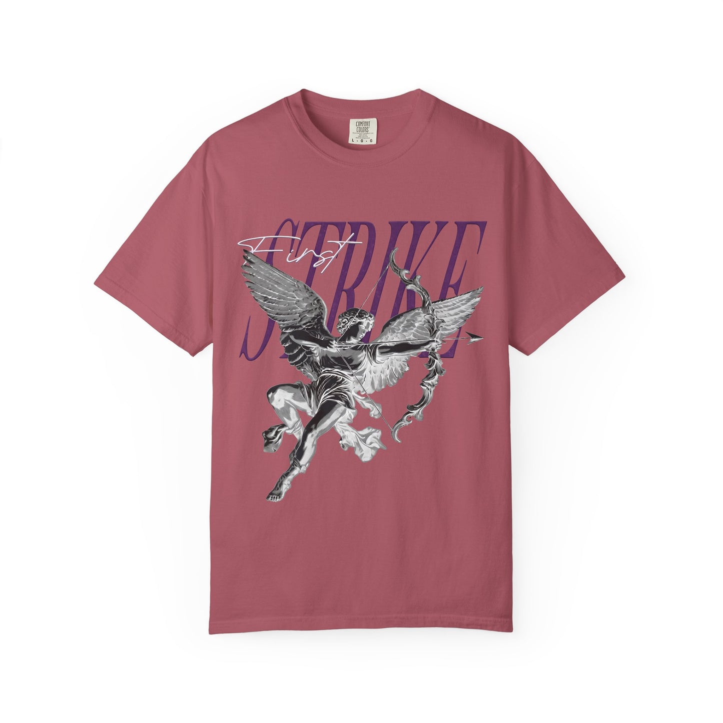 Y2K Chrome Angel Graphic T-Shirt - "First Strike" Cupid Streetwear Tee - Vintage Wash