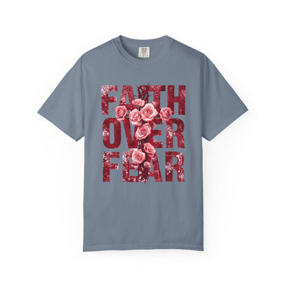 Faith Over Fear T-Shirt – Christian Floral Cross Design | Comfort Colors 1717 Unisex Tee