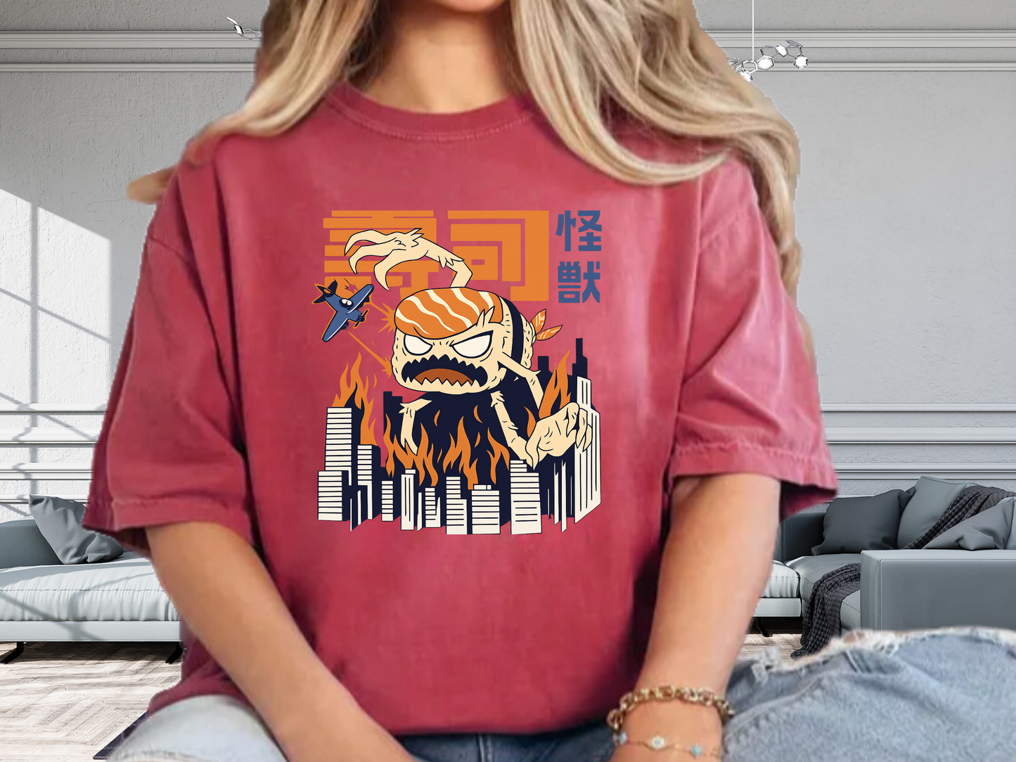 Sushi Kaiju Retro Japanese T-Shirt - Funny Anime Foodie Tee