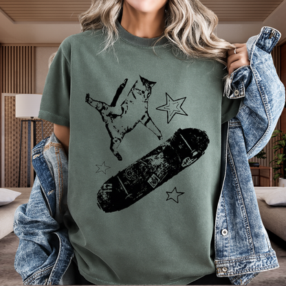 Skate Cat Graphic T-Shirt – Grunge Punk Illustration | Comfort Colors 1717 Unisex Tee