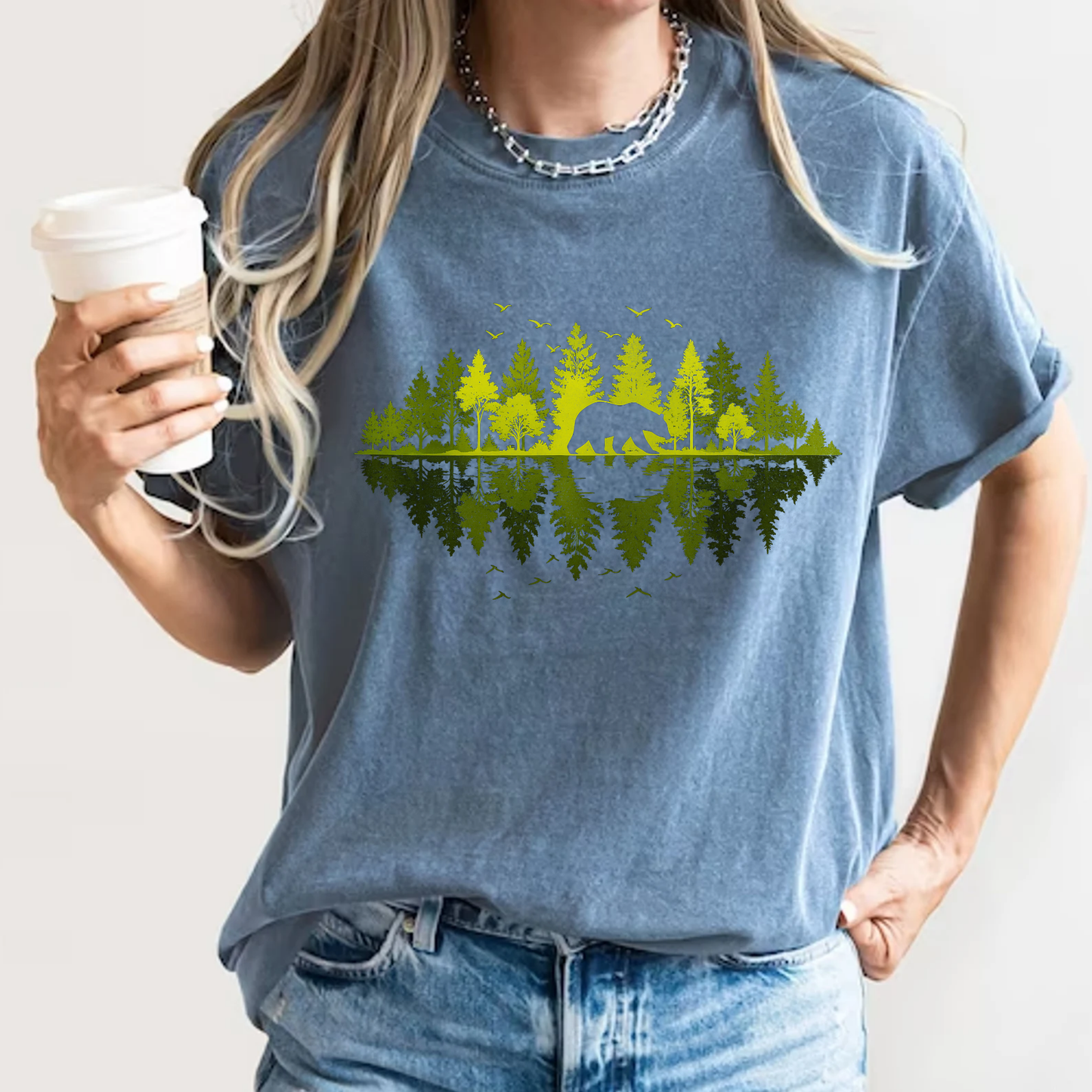 Bear Forest Reflection T-Shirt Nature Lover Graphic Comfort Colors 1717 Hiking Tee