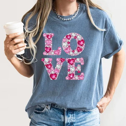 Love Faux Rhinestone T-Shirt Y2K Bling Graphic Comfort Colors 1717 Valentines Tee