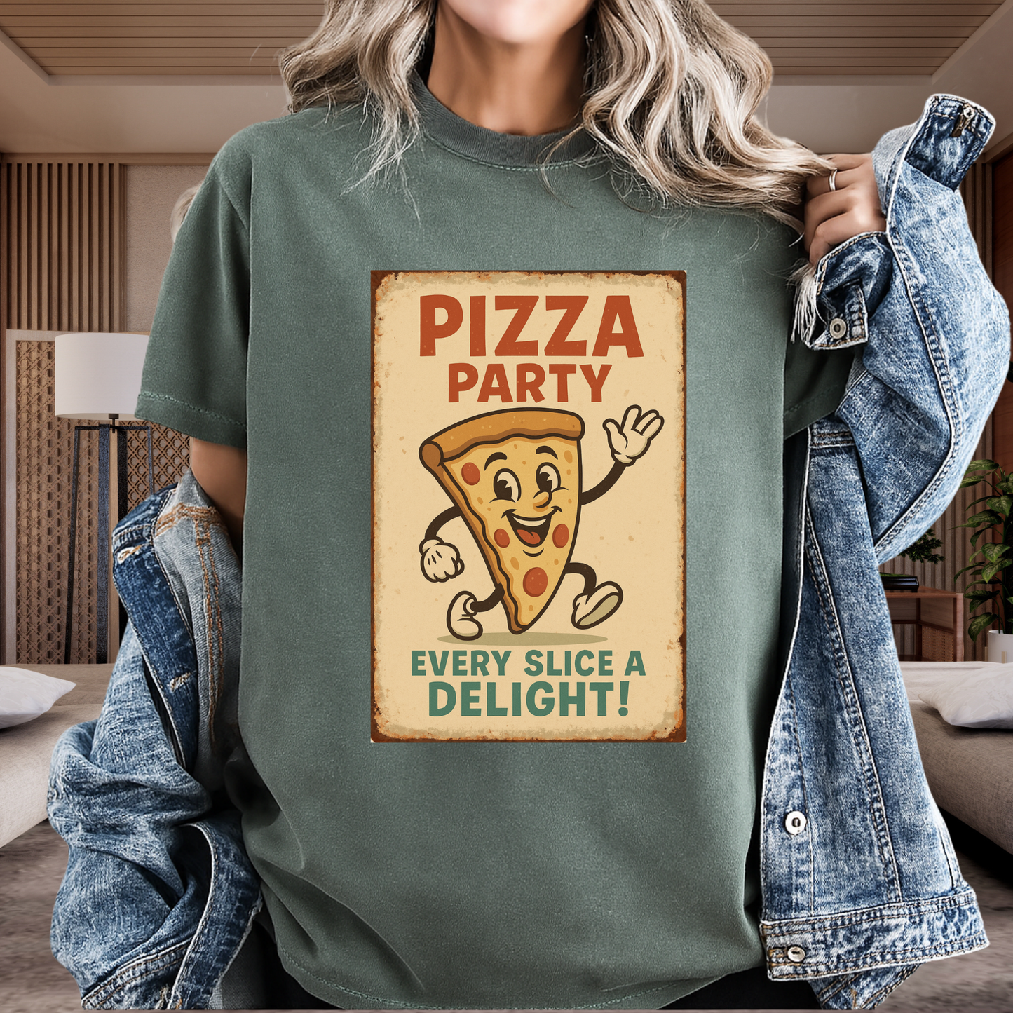 Pizza Party Vintage Mascot T-Shirt | Retro Cartoon Slice Graphic | Comfort Colors 1717 Heavyweight Tee