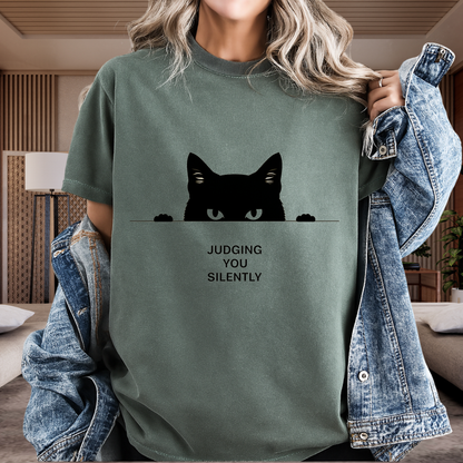 Judging You Silently Funny Cat T-Shirt Minimalist Peeking Graphic Comfort Colors 1717 Tee