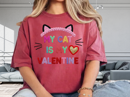 My Cat Is My Valentine Comfort Colors 1717 Crochet Style T-Shirt