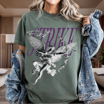 Y2K Chrome Angel Graphic T-Shirt - "First Strike" Cupid Streetwear Tee - Vintage Wash