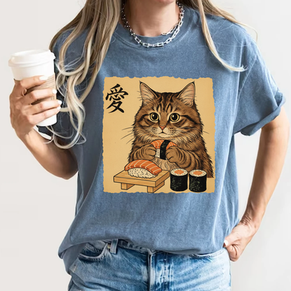 Sushi Cat Japanese Art T-Shirt Vintage Ukiyo-e Graphic Comfort Colors 1717 Tee