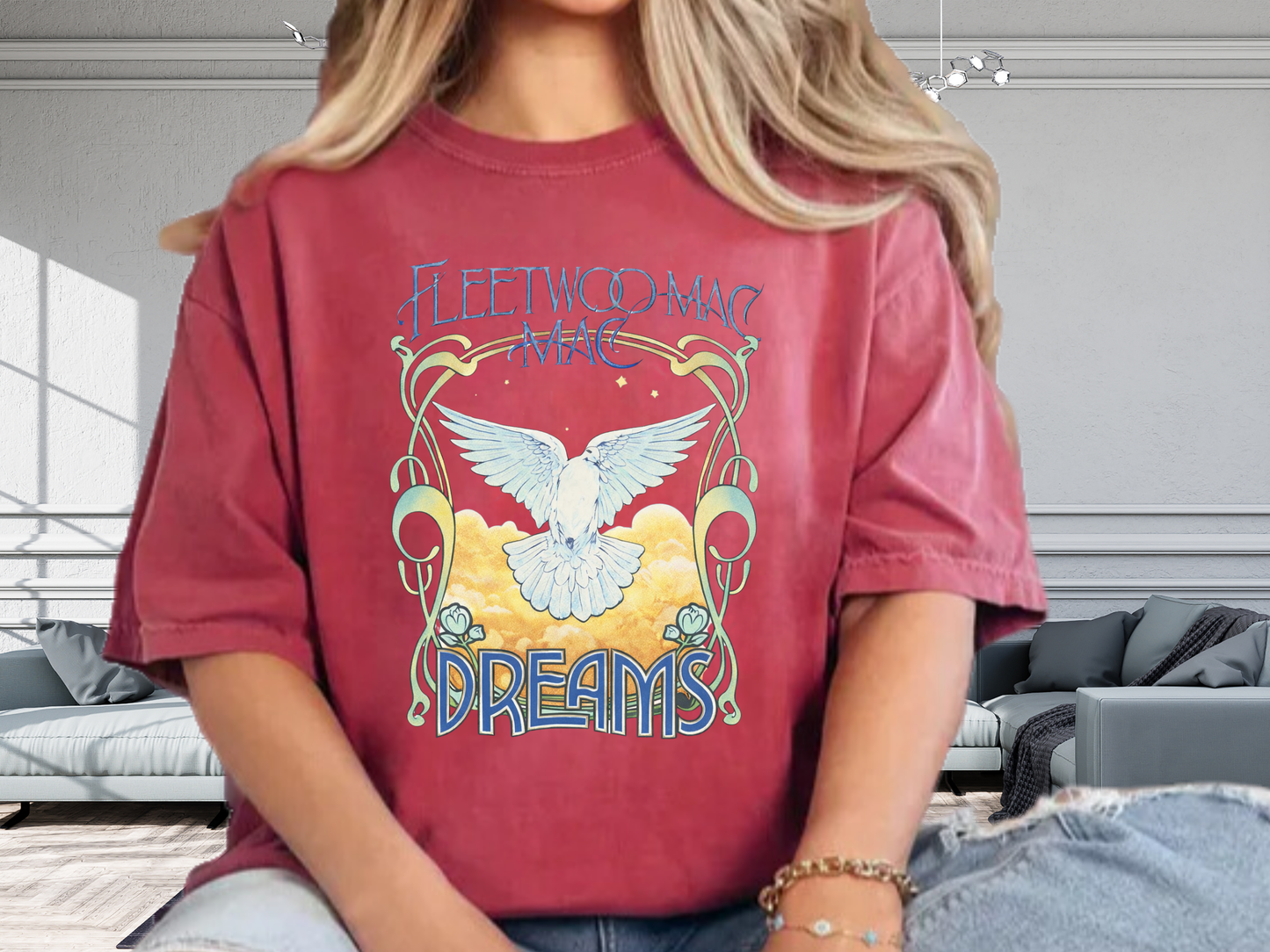 Fleetwood Mac Dreams T-Shirt | Art Nouveau White Dove Graphic Tee | Vintage 70s Classic Rock Band Merch