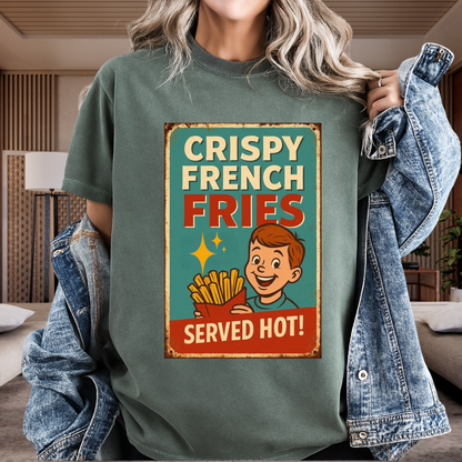 Crispy French Fries Retro Diner T-Shirt | Vintage Boy & Fast Food Ad | Comfort Colors 1717 Tee