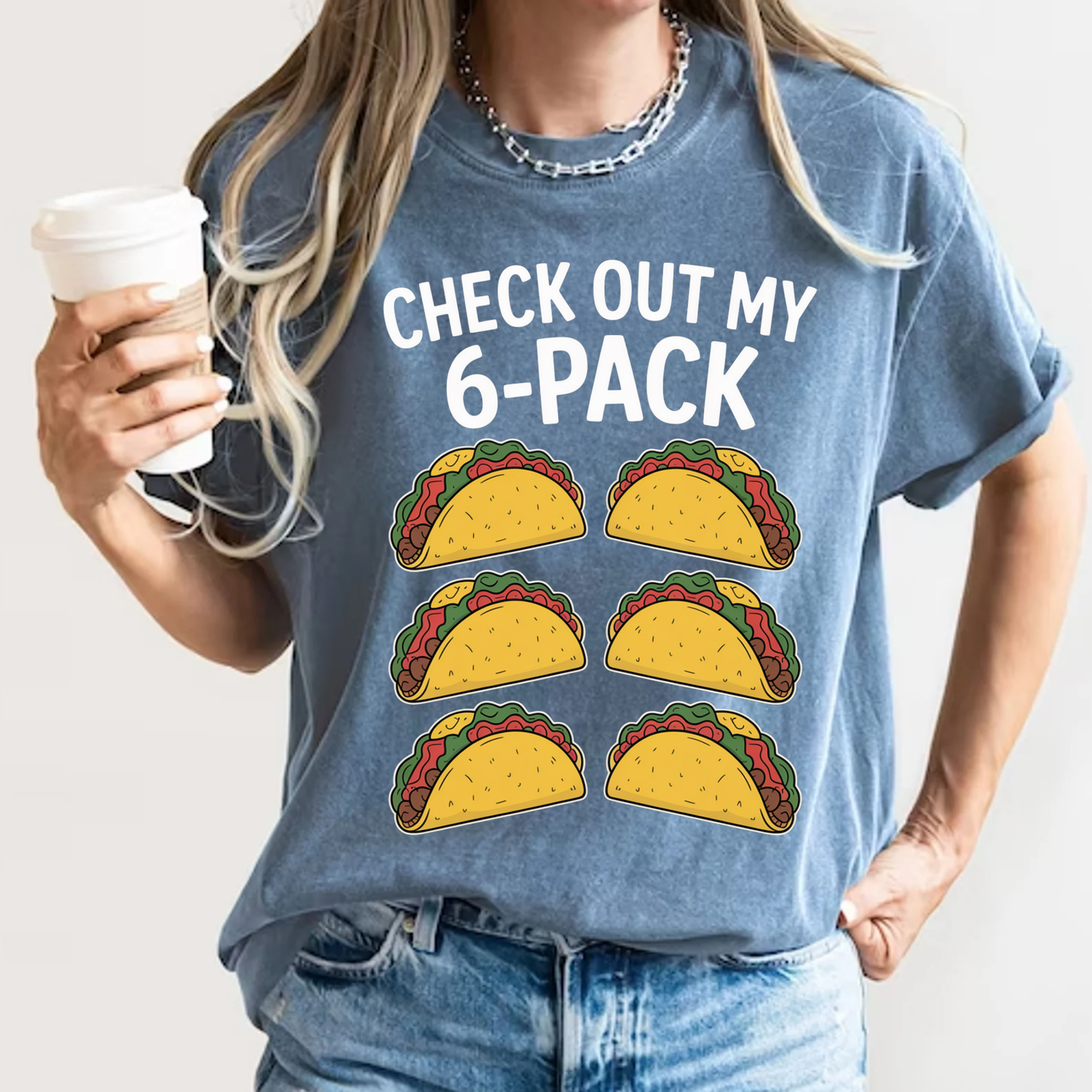 Check Out My 6-Pack Funny Taco T-Shirt Foodie Gym Humor Graphic Comfort Colors 1717 Tee