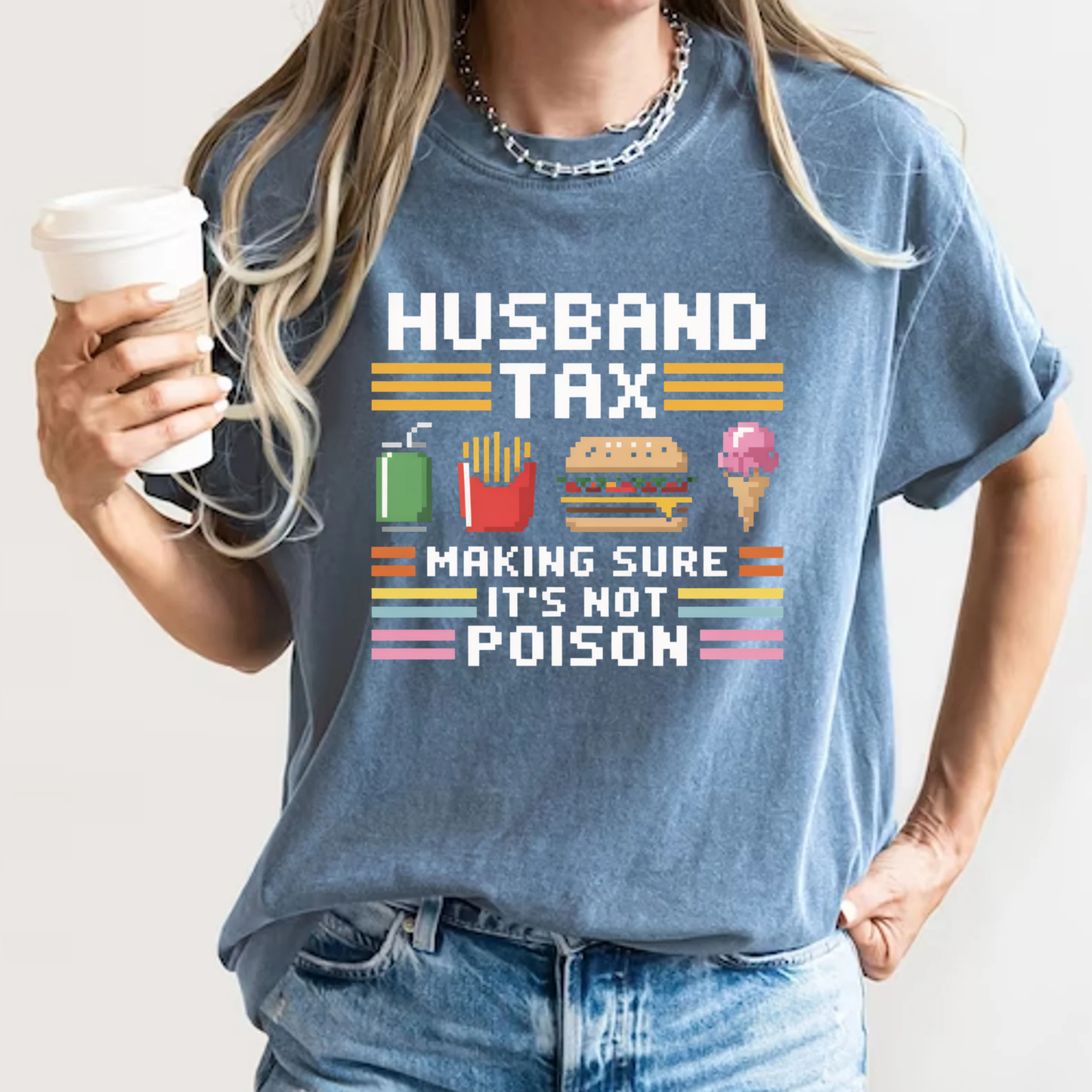 Husband Tax Funny Gamer T-Shirt Retro Pixel Art Food Graphic Comfort Colors 1717 Dad Tee