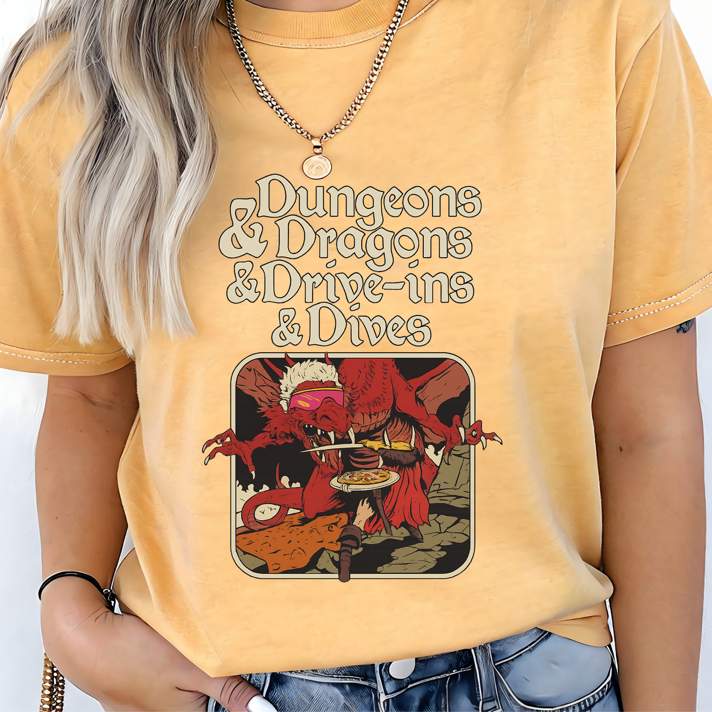 Dungeons and Dragons and Drive Ins and Dives T-Shirt Funny Guy Fieri RPG Mashup Graphic Comfort Colors 1717 Tee