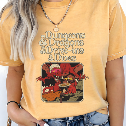 Dungeons and Dragons and Drive Ins and Dives T-Shirt Funny Guy Fieri RPG Mashup Graphic Comfort Colors 1717 Tee