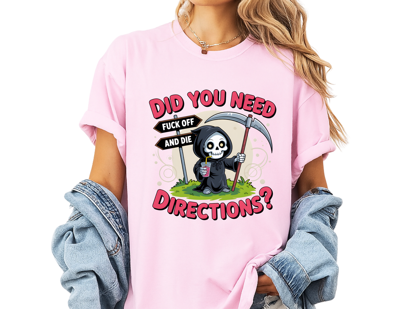 Funny Grim Reaper 'Did You Need Directions?' T-Shirt | Sarcastic Dark Humor Tee | Comfort Colors® 1717